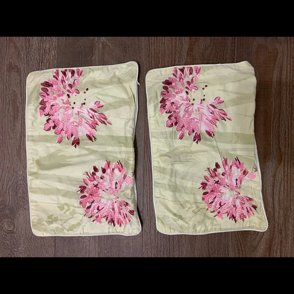 Floral Accent Pillows - Green and Pink